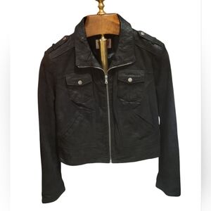 Levi's Vintage Black Distressed Suede Leather Moto Jacket Pocket Petite XL